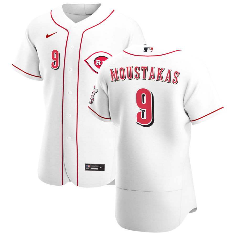 Cincinnati Reds 9 Mike Moustakas Men Nike White Home 2020 Authentic Player MLB Jersey